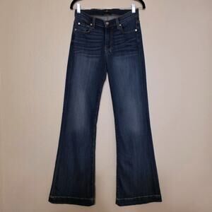 7 For All Mankind Dojo Tailorless Bootcut Wide Flare Leg Jeans Dark Wash 28